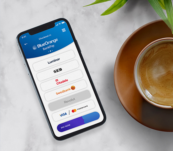 BlueOrange provides BankPay solution, combining direct payments through Swedbank, SEB, Citadele, Luminor accounts, as well as Revolut in the near future.