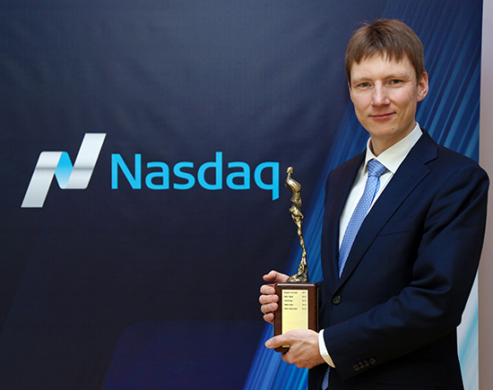Baltikums Bank Corporate Finance Director Jānis Dubrovskis. BALTIKUMS BANK RECEIVES THE 2014 NASDAQ BALTIC MARKET AWARD.